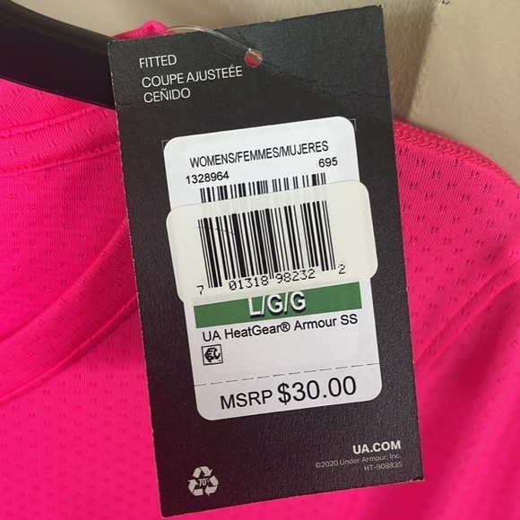 Brand New Under Armour Heatgear Fitted Short Sleeve Top Bright Pink Gym Shirt - Picture 6 of 12